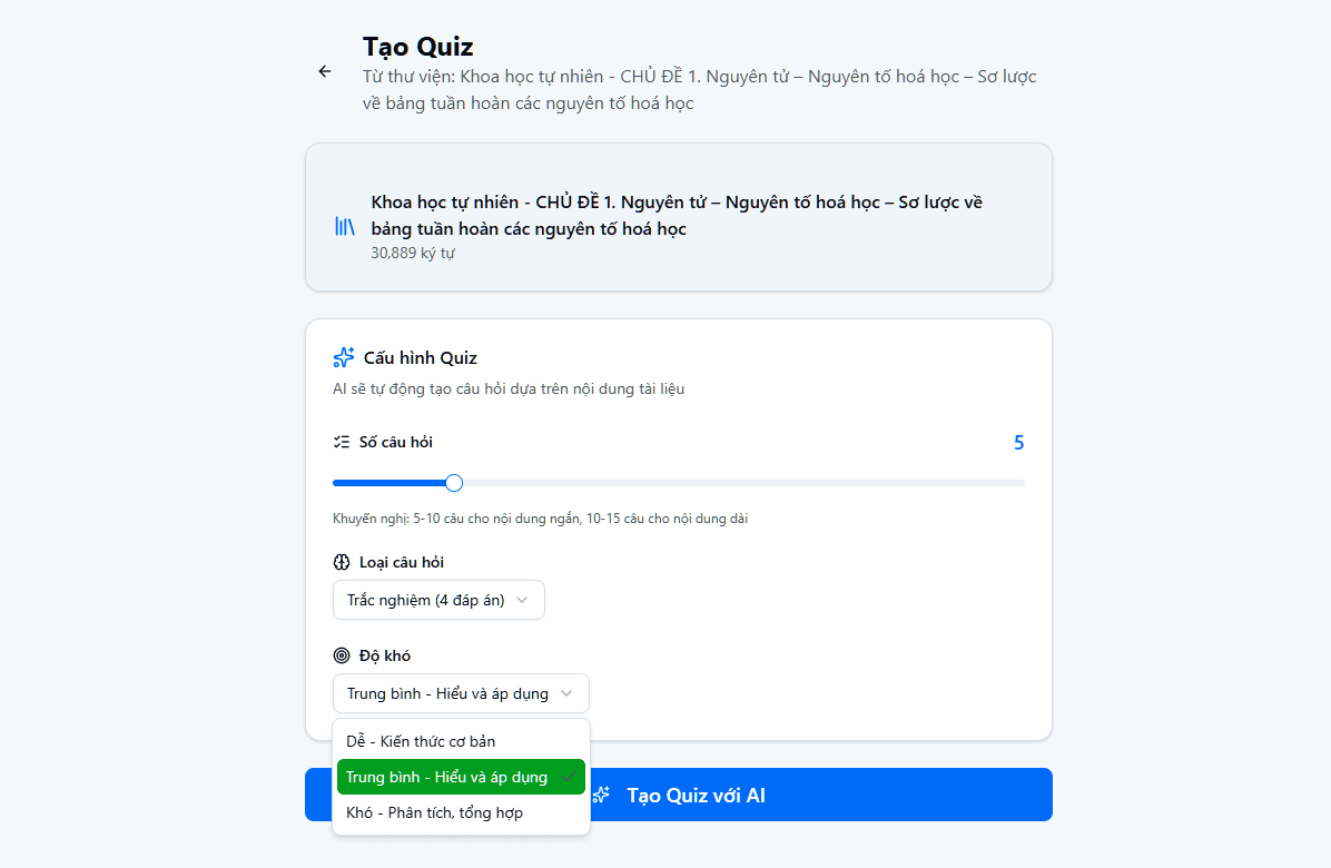 AI tạo quiz tự động